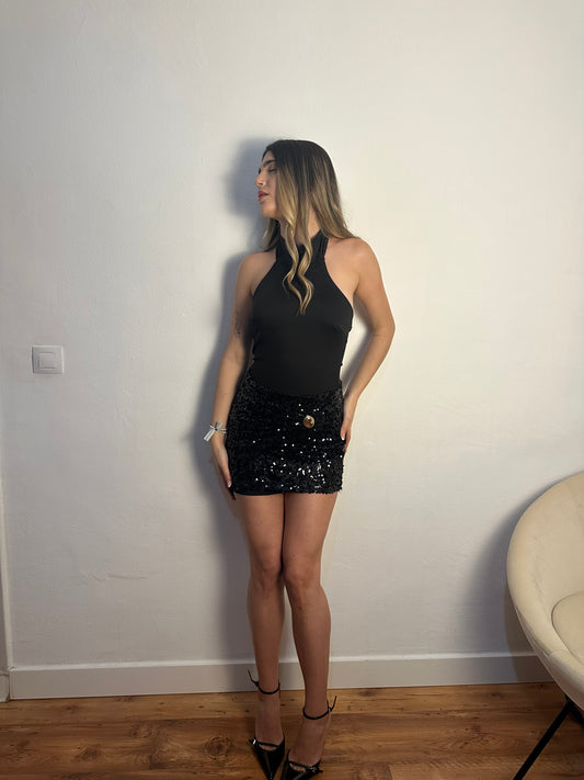 VESTIDO BROCHE DORADO LENTEJ