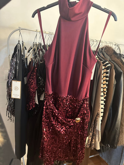 VESTIDO BROCHE DORADO LENTEJ